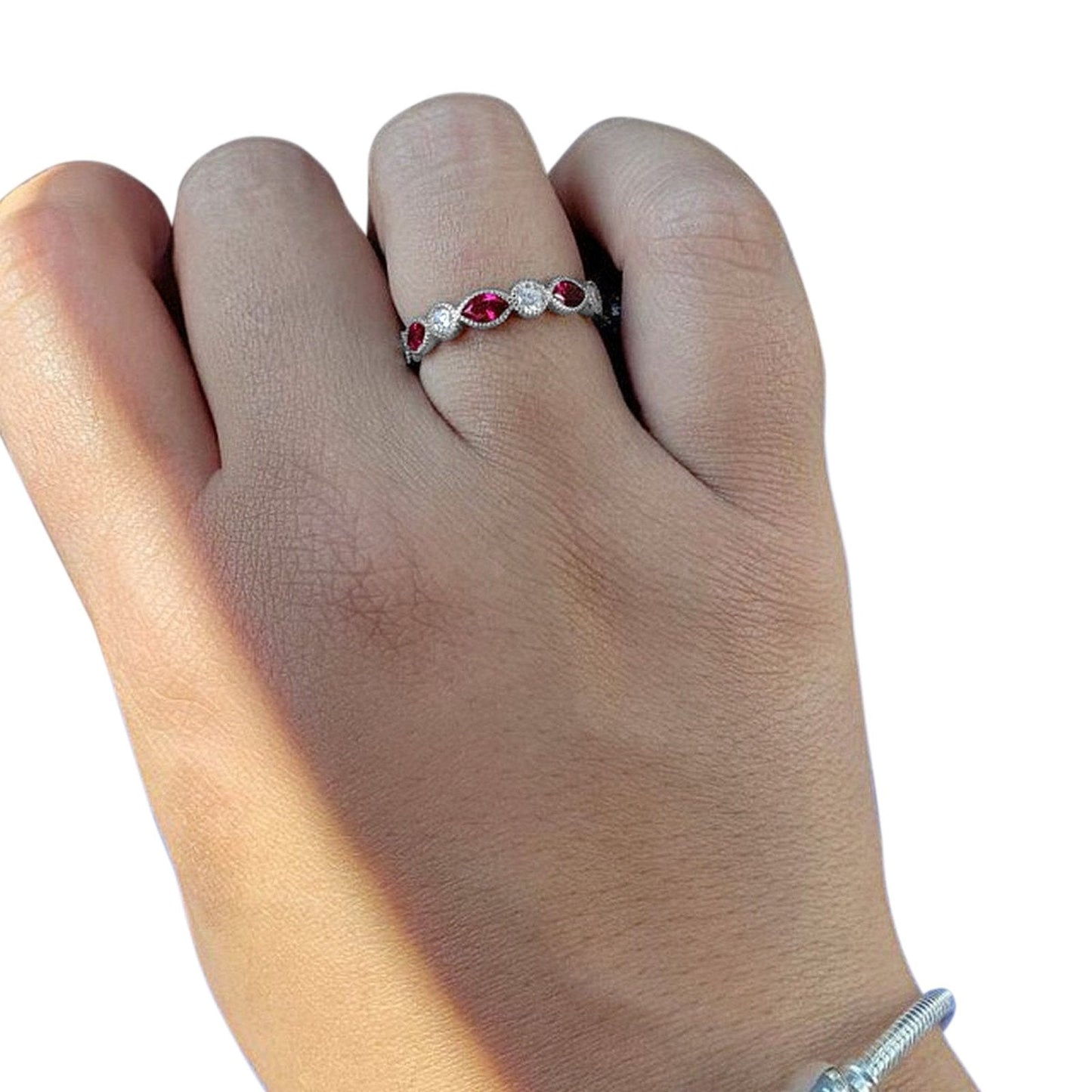 Eternity Style Ring Marquise Round Simulated Ruby CZ