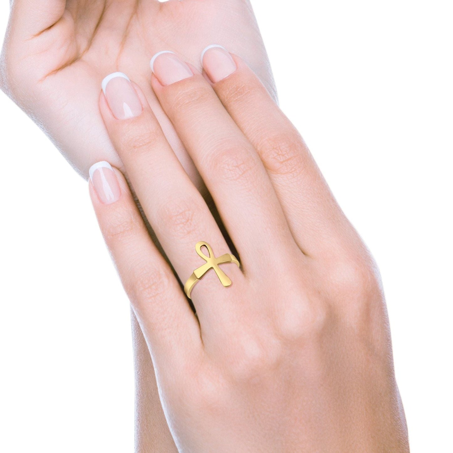 Yellow Ankh Cross Ring