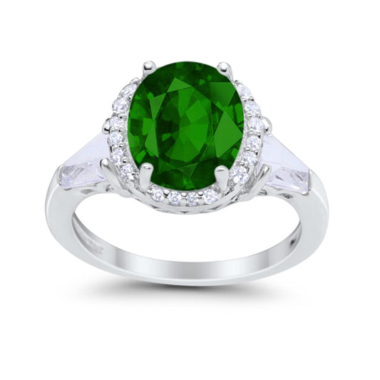 Oval Baguette Round Simulated Green Emerald CZ Wedding Engagement Ring