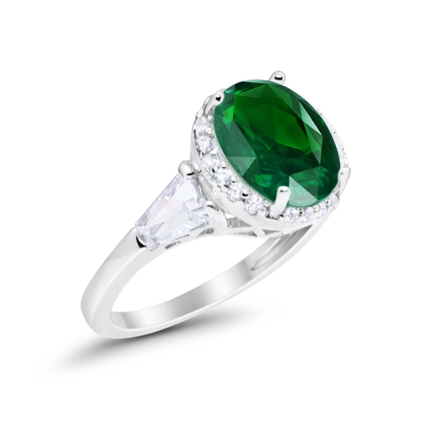 Oval Baguette Round Simulated Green Emerald CZ Wedding Engagement Ring