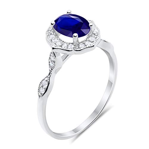 Antique Style Wedding Ring Oval Simulated Blue Sapphire CZ