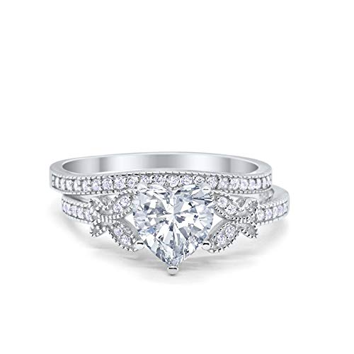 Two Piece Heart Promise Engagement Ring Simulated CZ