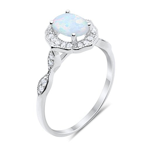 Antique Style Oval Engagement Ring Lab White Opal