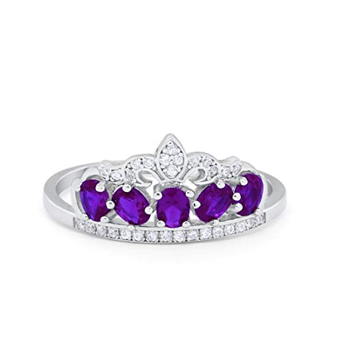 King Crown Ring Oval Simulated Amethyst CZ