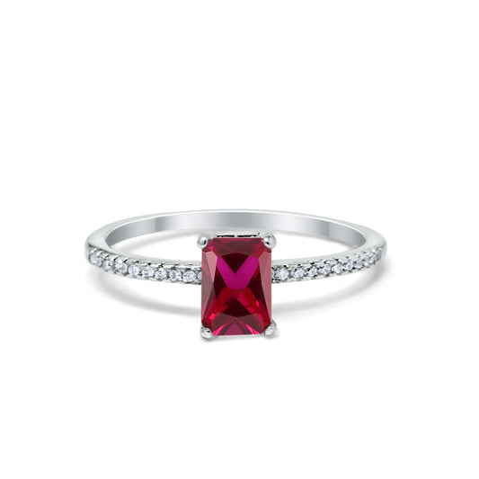 Art Deco Wedding Ring Simulated Ruby CZ