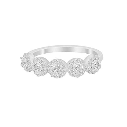 Halo Half Eternity Band Round Simulated Cubic Zirconia