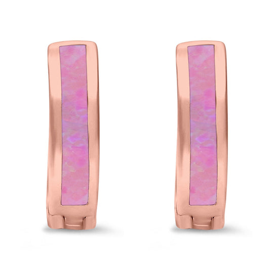 Rose Tone, Lab Created Pink Opal Hoop Huggie Earrings