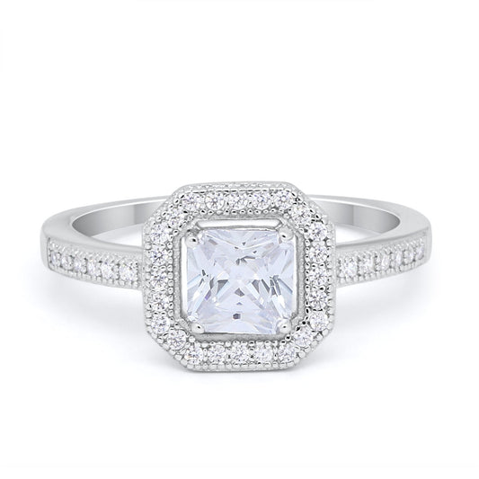 Halo Accent Simulated CZ Engagement Ring