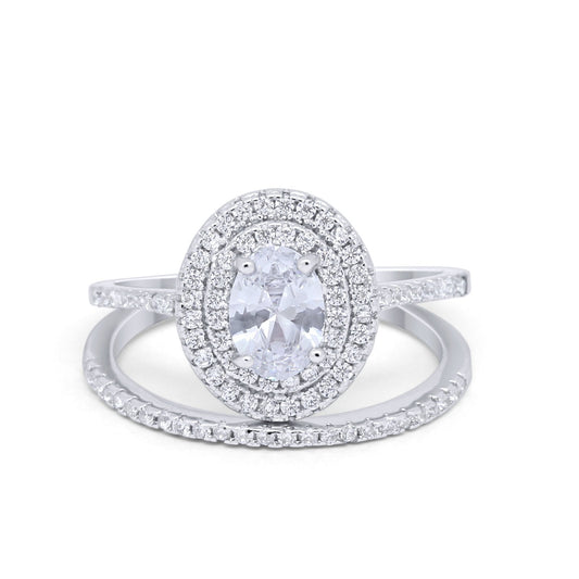 Halo Piece Oval Simulated CZ Wedding Bridal Rings