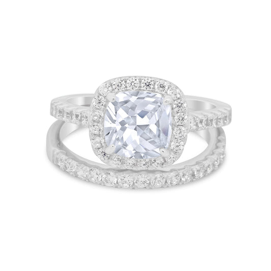 Cushion Cut Wedding Ring Band Round Simulated Cubic Zirconia
