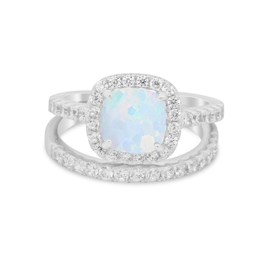 Two Piece Cushion Art Deco Wedding Ring Lab Created White Opal