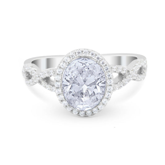 Oval Cubic Zirconia Halo Twisted Ring