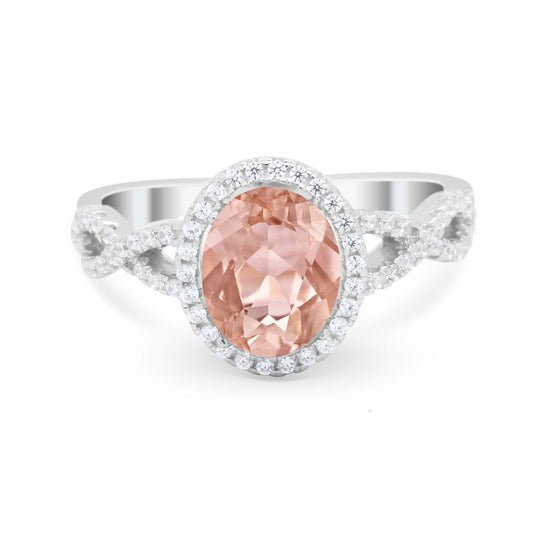 Oval Morganite CZ Halo Twisted Ring