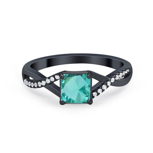 Princess Cut Black Tone, Paraiba Tourmaline CZ Ring