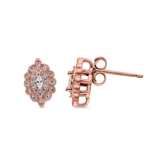 Art Deco Marquise Rose Tone, Simulated Cubic Zirconia Stud Earrings