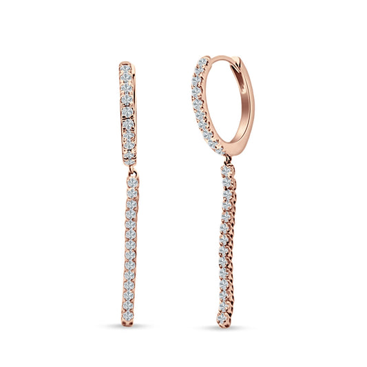 Drop Dangle Hoop Earrings CZ Rose Tone