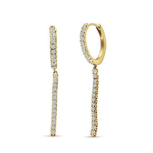 Drop Dangle Hoop Earrings CZ Yellow Tone