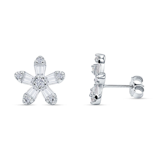 Floral Stud Earrings Cubic Zirconia