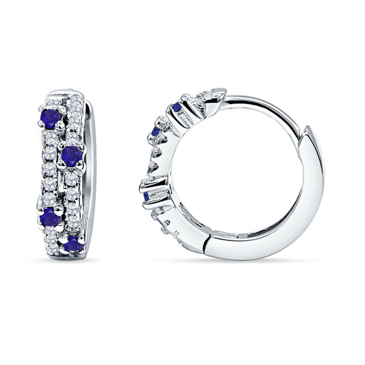 Round CZ & Blue Sapphire CZ Huggie Hoop Earrings