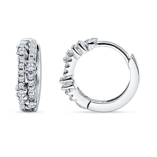 Round Cubic Zirconia Huggie Hoop Earrings