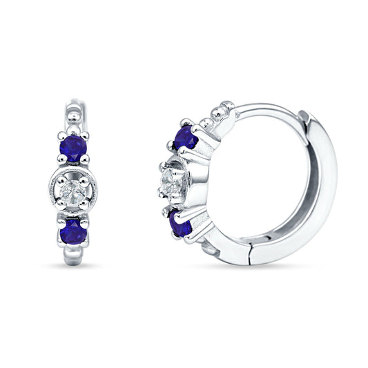 Round CZ & Blue Sapphire CZ Trio Huggie Hoop Earrings