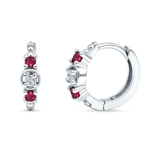 Round CZ & Ruby CZ Trio Huggie Hoop Earrings