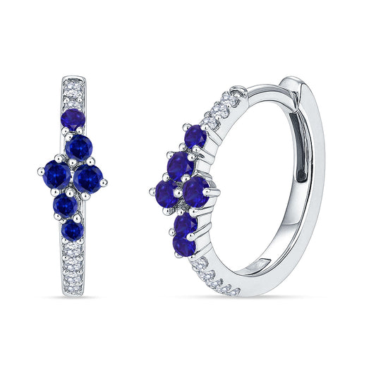 Round CZ & Blue Sapphire CZ Huggie Hoop Earrings