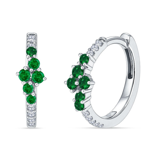 Round CZ & Green Emerald CZ Huggie Hoop Earrings