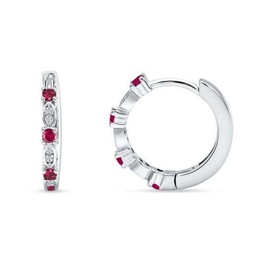 Round Cluster CZ & Ruby CZ Huggie Hoop Earrings