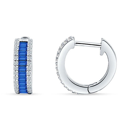 Emerald Cut Blue Sapphire CZ Hoop Earrings
