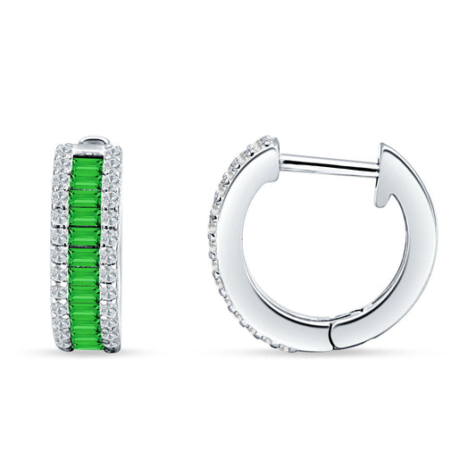 Emerald Cut Green Emerald CZ Hoop Earrings