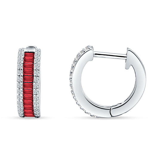 Emerald Cut Ruby CZ Hoop Earrings