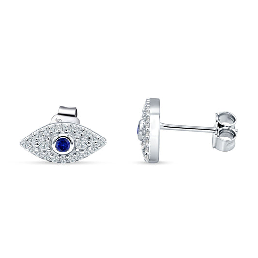 Evil Eye Stud Earrings Blue Sapphire CZ