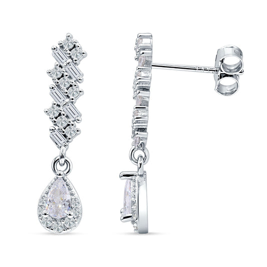 Dangle Pear Stud Earrings Cubic Zirconia