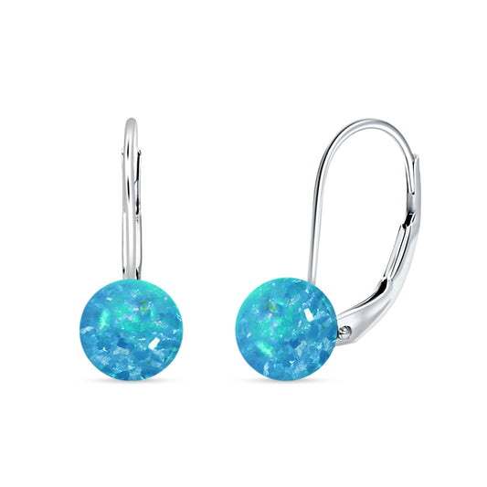 Round Lab Created Blue Opal Leverback Earrings