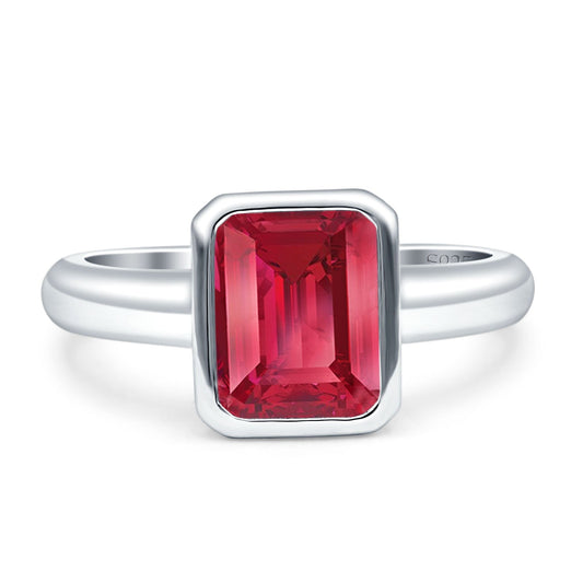 Bezel Set Emerald 8mmx6mm Simulated Ruby CZ Engagement Ring