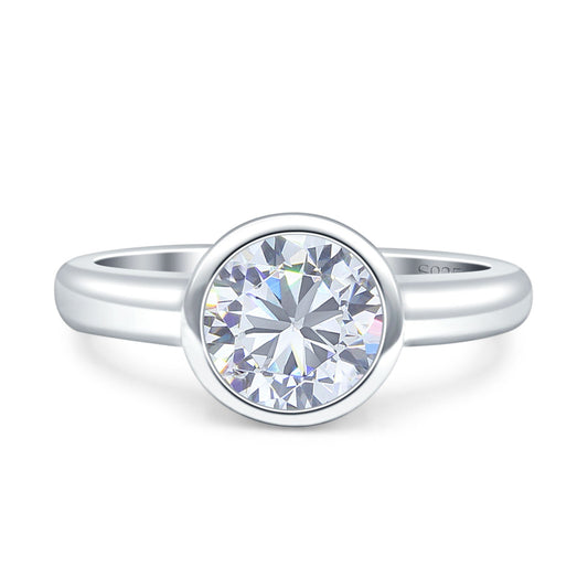 Bezel Set 7mm Round Cubic Zirconia Engagement Ring