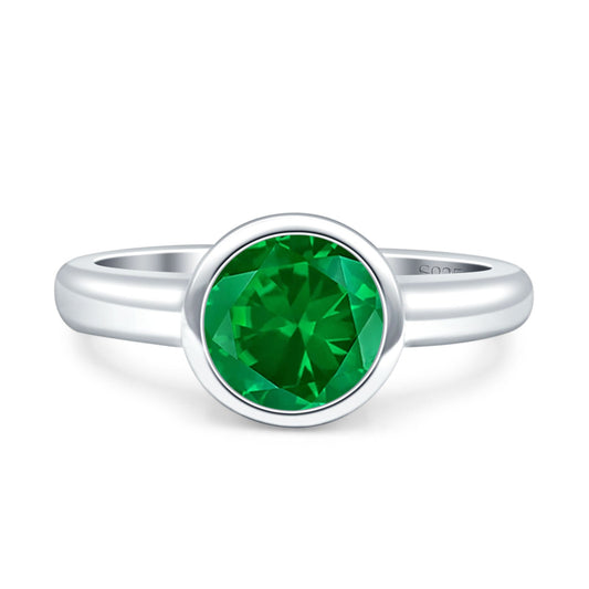 Bezel Set 8mm Round Simulated Green Emerald CZ Engagement Ring