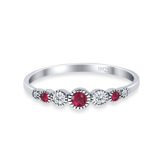 Half Eternity Round Simulated Ruby Cubic Zirconia Band