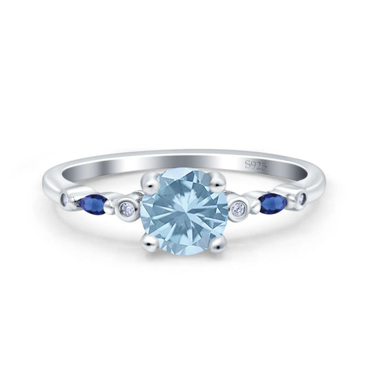 Vintage Style Round Marquise Blue Sapphire Simulated Aquamarine CZ Bridal Wedding Ring