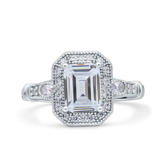 Art Deco Emerald Cut Wedding Bridal Ring Simulated Cubic Zirconia