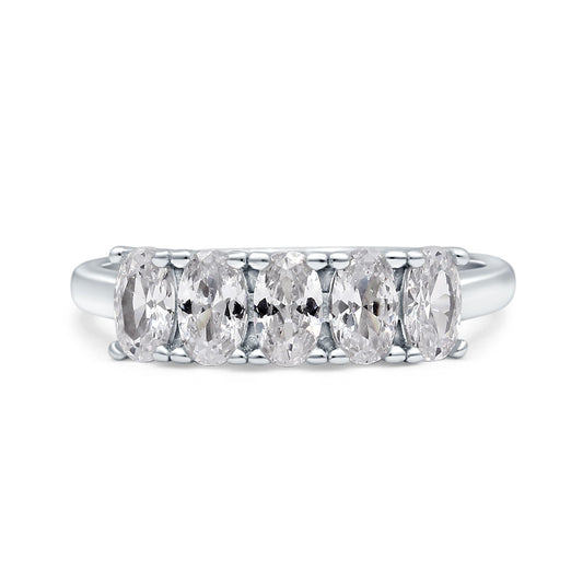 Half Eternity Ring Wedding Engagement Band Oval Simulated Cubic Zirconia