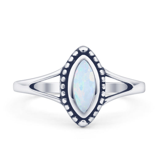 Marquise Lab Created White Opal Beaded Ring