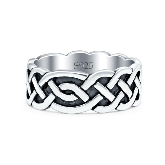 Celtic Oxidized Band Silver Thumb Ring (8mm)