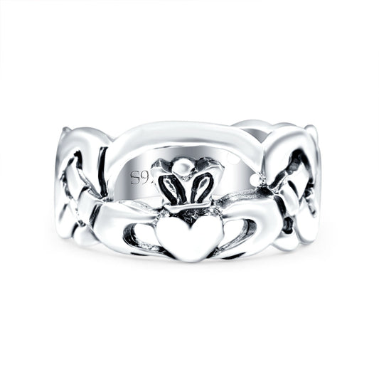 Claddagh Oxidized Band Thumb Ring (10mm)