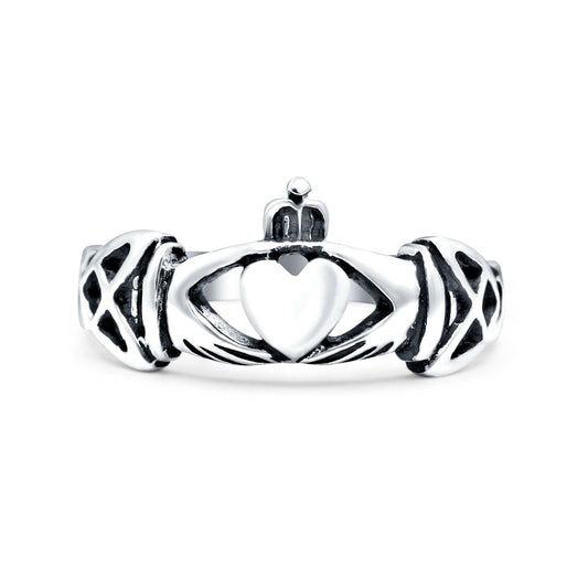 Claddagh Oxidized Band Thumb Ring (8mm)