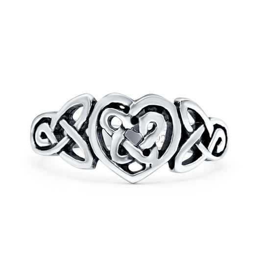 Celtic Heart Ring Oxidized Band Thumb Ring (9mm)