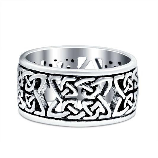 Weave Celtic Oxidized Band Thumb Ring (10mm)