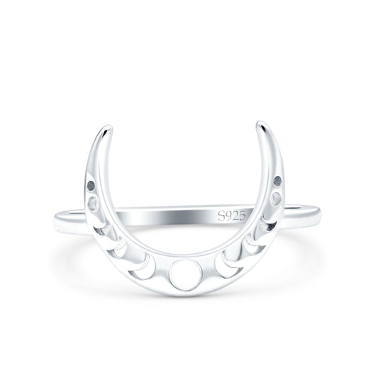 Crescent Moon Phases Oxidized Band Thumb Ring (11mm)