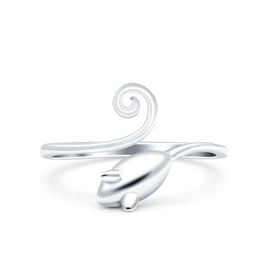 Mouse Rhodium Plated Band Thumb Ring (12mm)